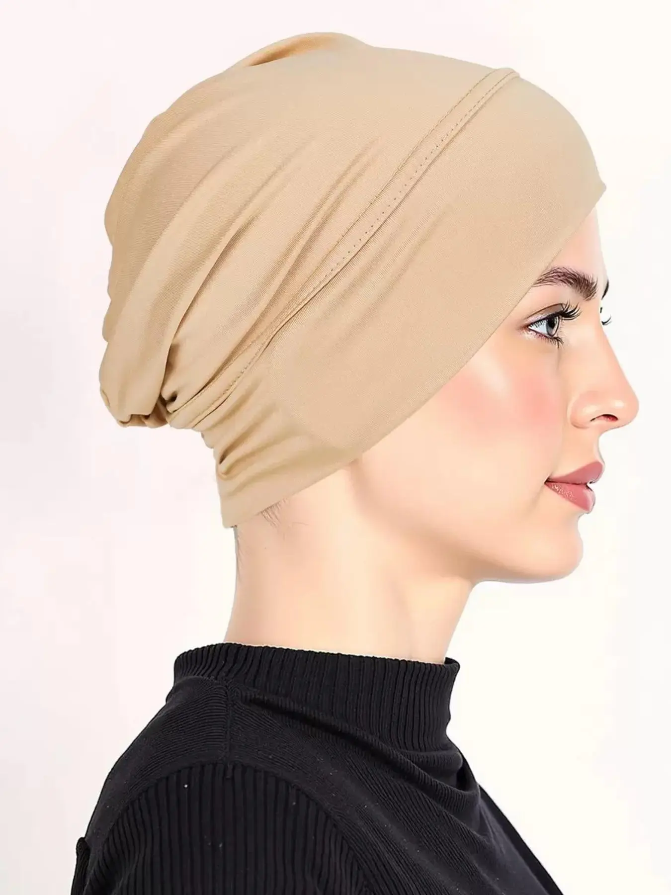 1-10pcs Soft Stretch Hijab Undercap for Women, Solid Color Ninja Inner Cap, Breathable Non Slip Muslim Modesty Head Wrap, Daily Wear Casual