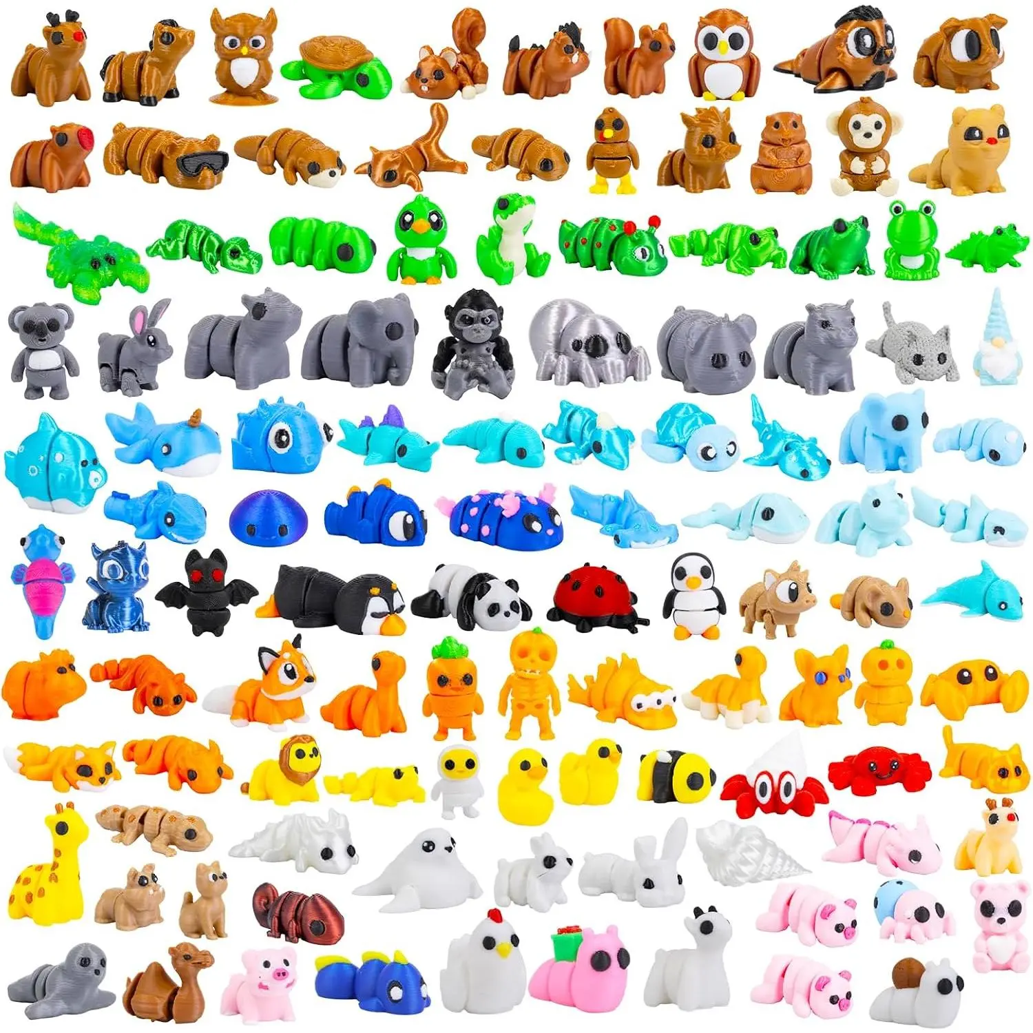 150 PCS Mini 3D Printed Animals Bulk Pack, Articulated 3D Animal Fidget Toys, Small 3D Printed Animal Figures for Classroom Rewards, Party Favors and Group Activitiesfidget toys