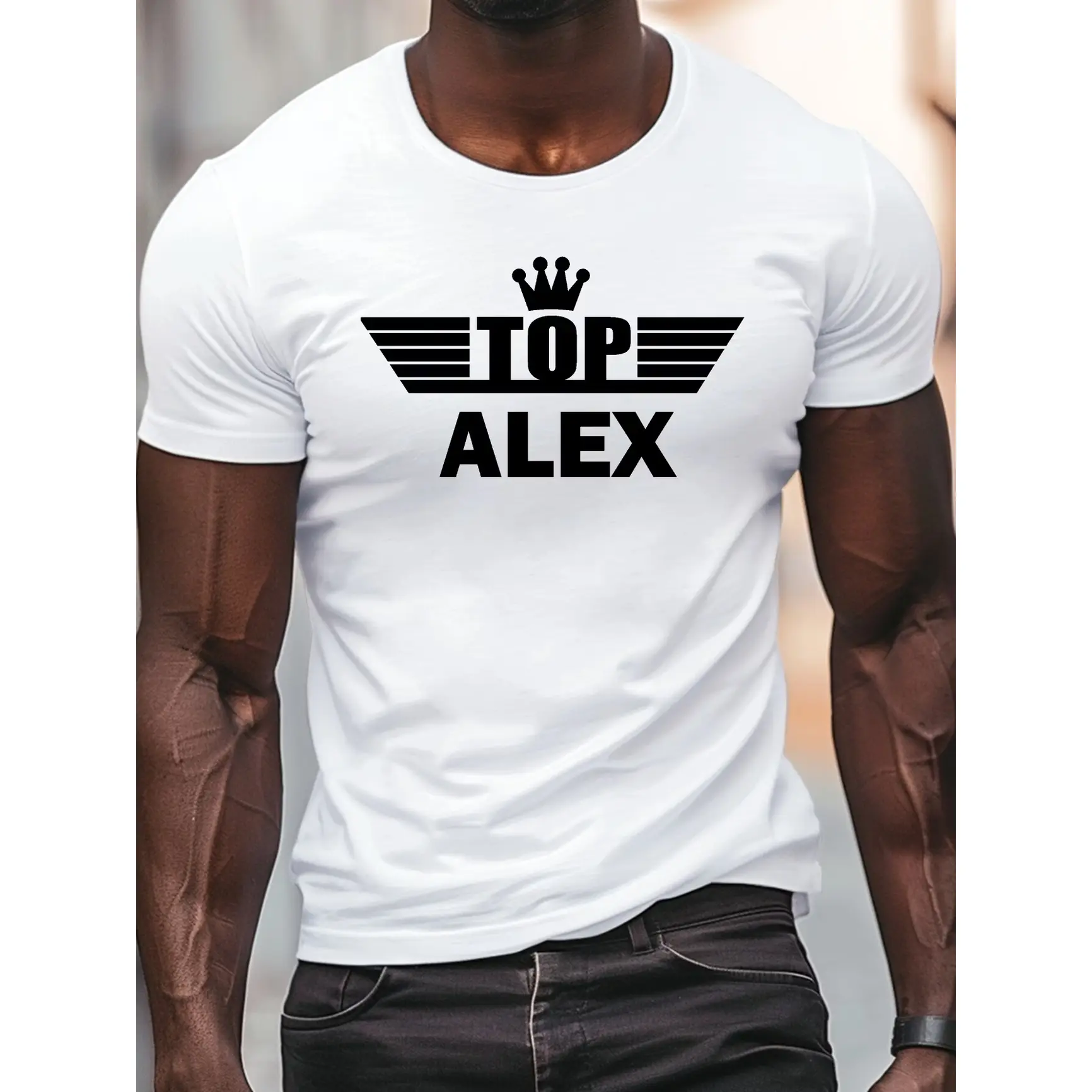 Top Alex Crown Wing Text Graphic Oversized Cotton T-Shirt, Fashion Comfort Outfit, Custom Name Style Tee, SummerVibes,Valentine Gift For Him Her, Best Holiday Present For Family Friends