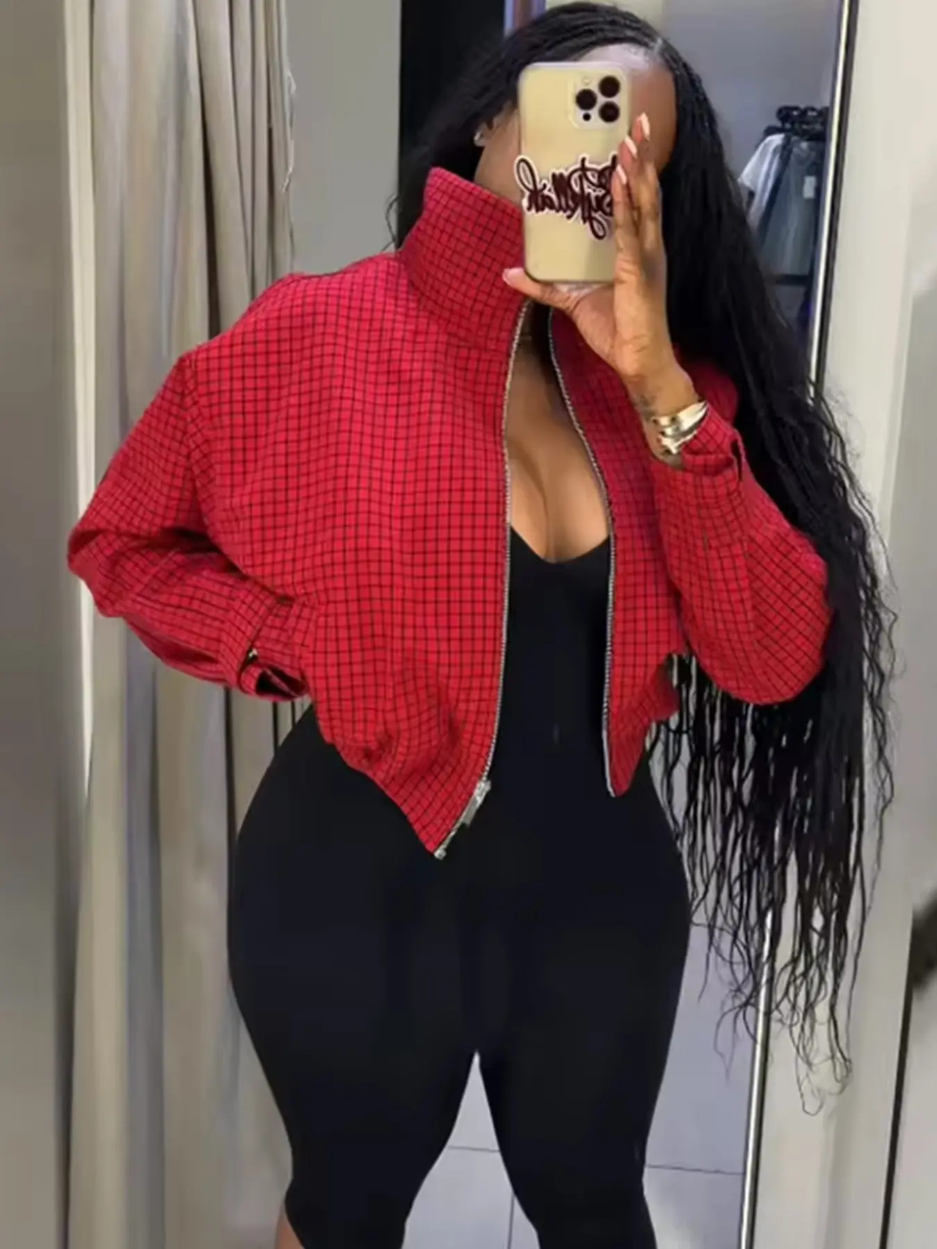 Women's Autumn Jackets 2026 New Fashion Small Plaid Elegant Loose Short Turtleneck Warm Women's Outerwear & Coats Fall Chic Street Youth Jackets Blouse