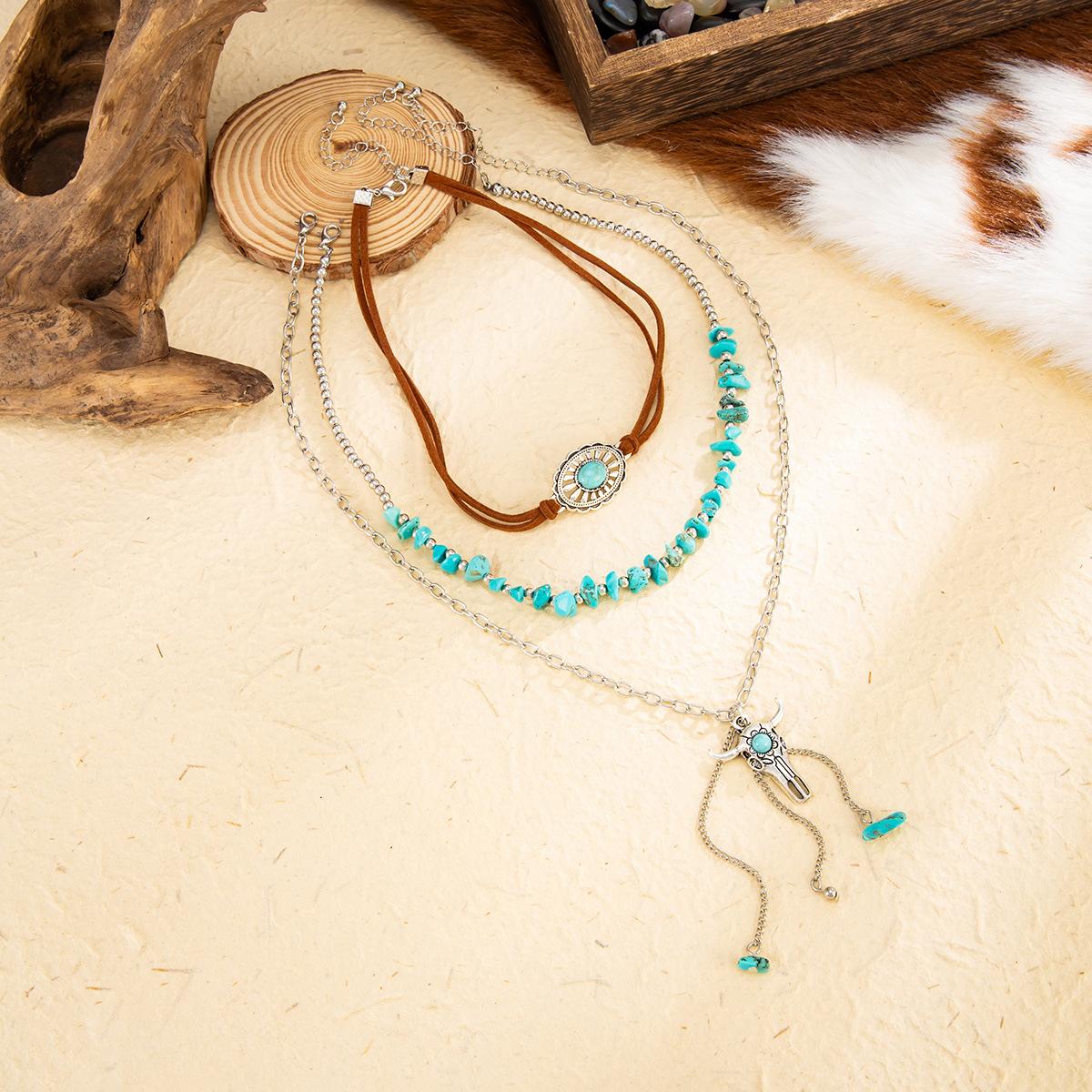 Western Necklaces Boho Turquoise Cross Necklace Set Navajo Pearl Beaded Layered Choker Cowgirl Christian Western Jewelry for Women