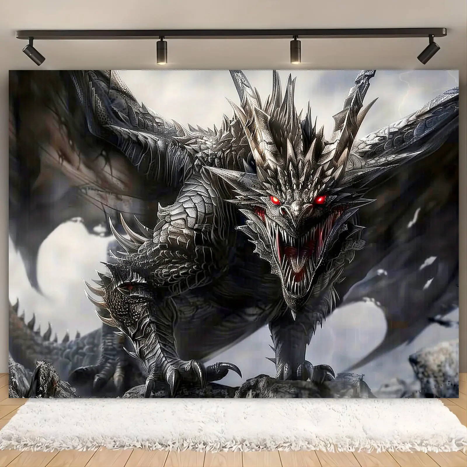 A Magnificent Dragon Wall Hanging - Vibrant Polyester Art Suitable for Decorating Living Rooms, Bedrooms, Offices, And Parties - an Easy-To-Install Photography Backdrop Featuring a Dragon Design