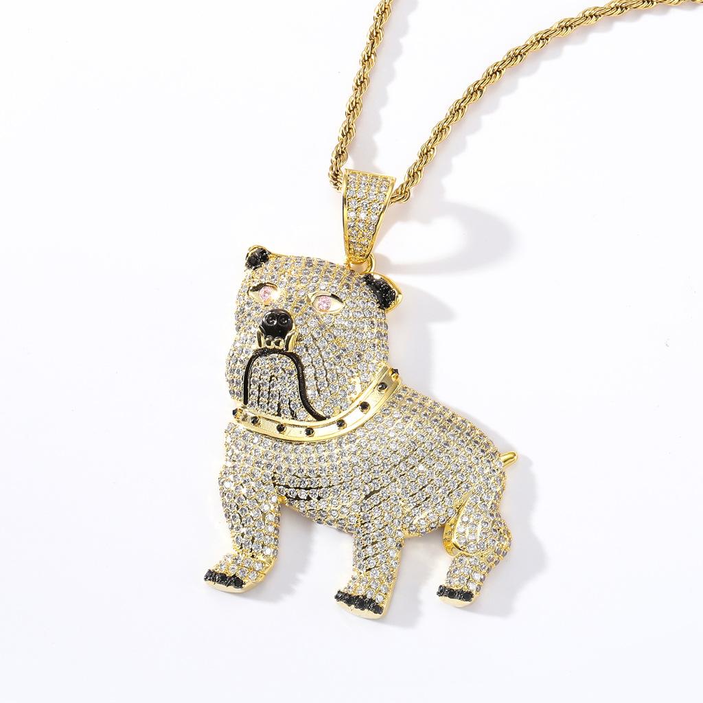 Bulldog Pendant Necklace for Men, Silver and Golden CZ Diamond Dog Chain Necklace, Animal Hip Hop Statement Pendant Jewelry, Streetwear Fashion Gift Accessory