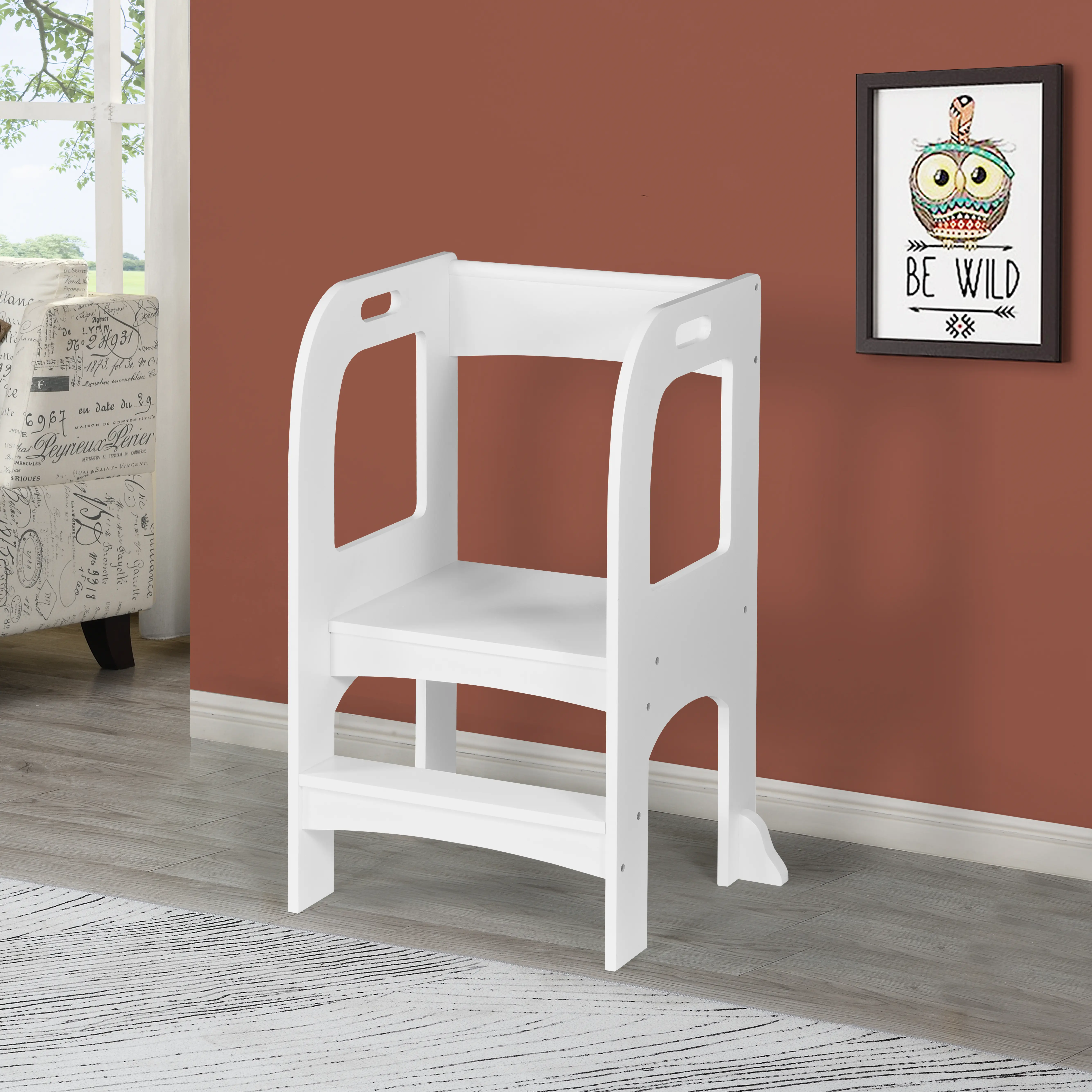 ARCH Child Standing Tower Toddler Step Stool for Kitchen Counter, Kids Learning Stool Helper, White Wooden Montessori Kitchen Step Stool, Adjustable Height Toddler Tower, Safe Non-Slip Step Stool for Children, Kitchen Helper Stool for Kids