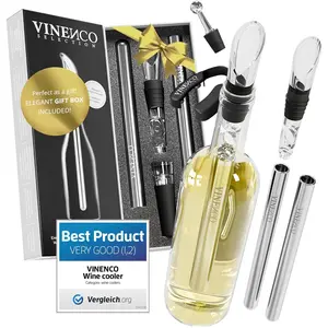 Wine Chiller Set & Chill Rods + Foil Cutter, Stopper, Ebook - Premium 7in1 Stainless Steel Bottle Cooler Stick, Decanting Aerator & Drip-Free Pourer | Bar Gift Men Women