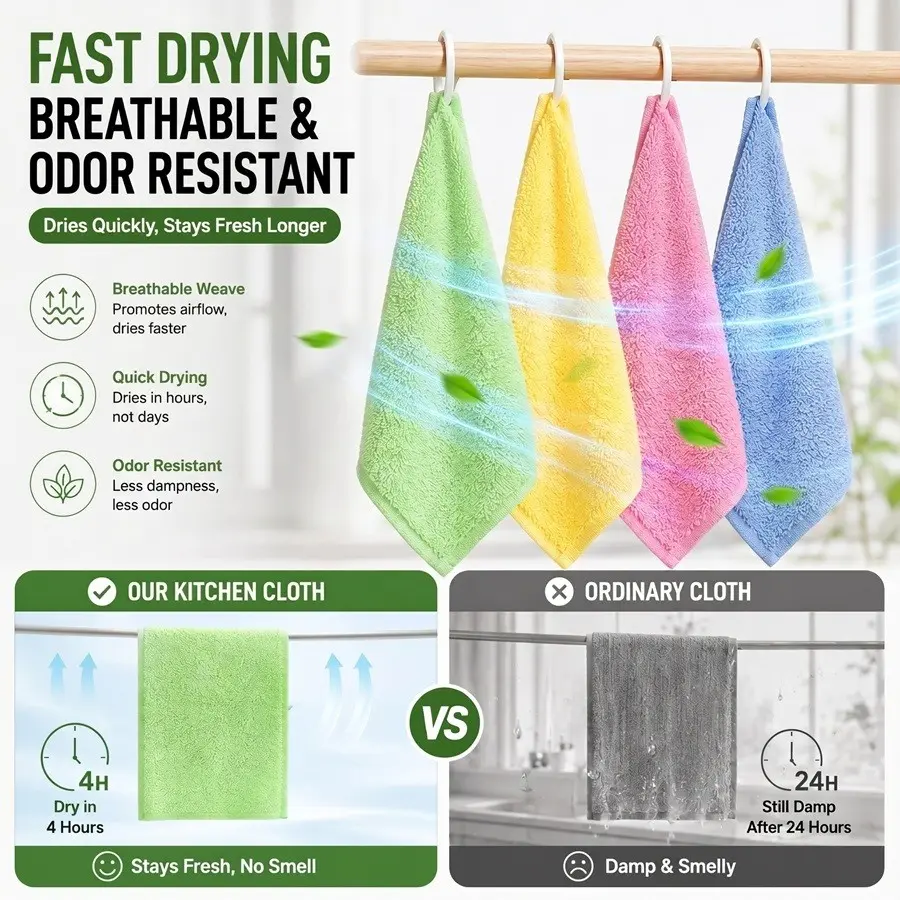 Quick-Dry Natural Wood Fiber Reusable Kitchen Cloth, Multi-Purpose Car Detailing Towel, Durable Absorbent Cleaning Rag, Random Color Packaging