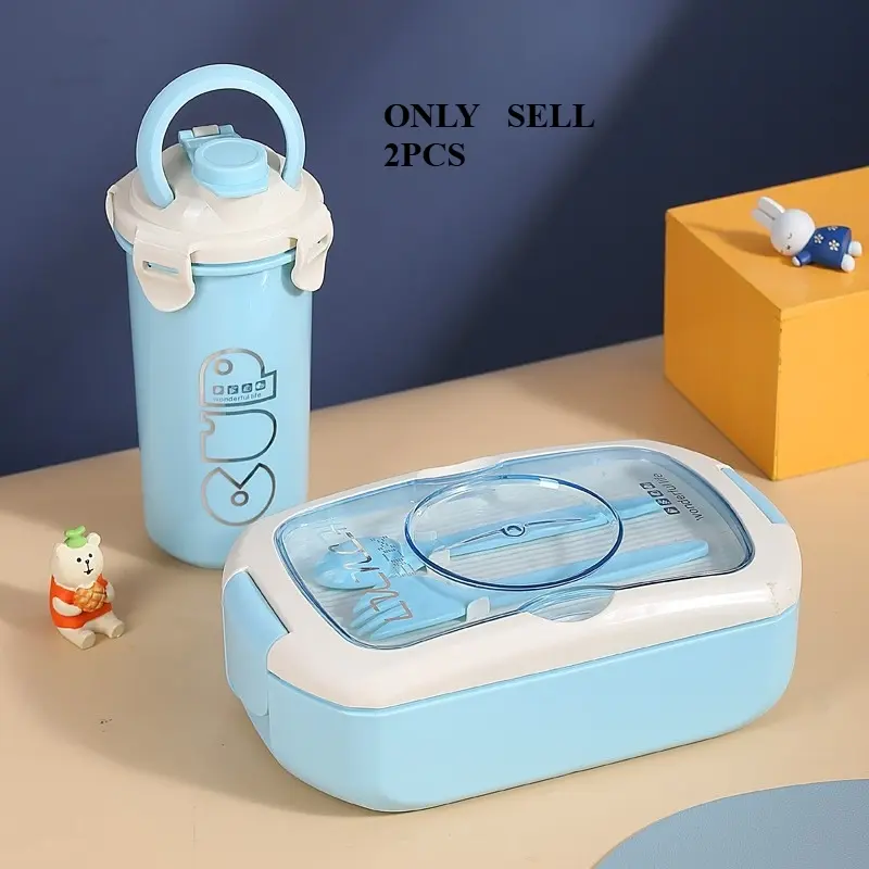 2pcs Large Capacity Lunch Box, Bento lunchbox and Mug Set, Microwavable bento box, Portable Insulated Lunch Box, Grid Design with Sauce Box, PP Material, Commuting to Work, Students, Dishwasher, Gifts, Kitchen back to school