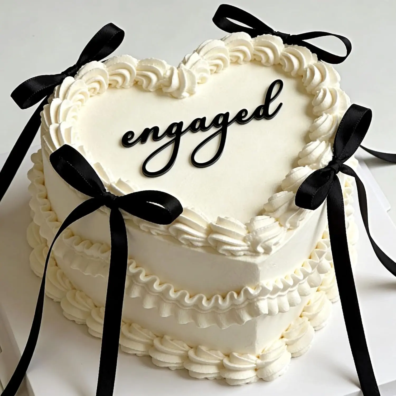 Black Acrylic Engaged Cake Topper Engagement Cake Topper Black Bows Just Engaged Wedding Engagement DIY Cake Dessert Decor Party Supplies