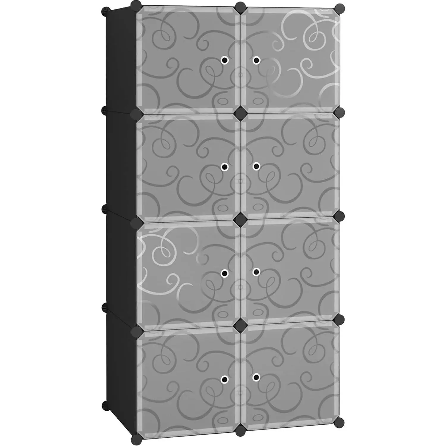Black DIY Plastic Modular Cube Storage Organizer with Doors - 8-Cube Storage Shelf, Closet Cabinet, Bookshelf, Ideal for Bedroom, Living Room, 24.8" L × 12.4" W × 48.4" H UGSHS3008A