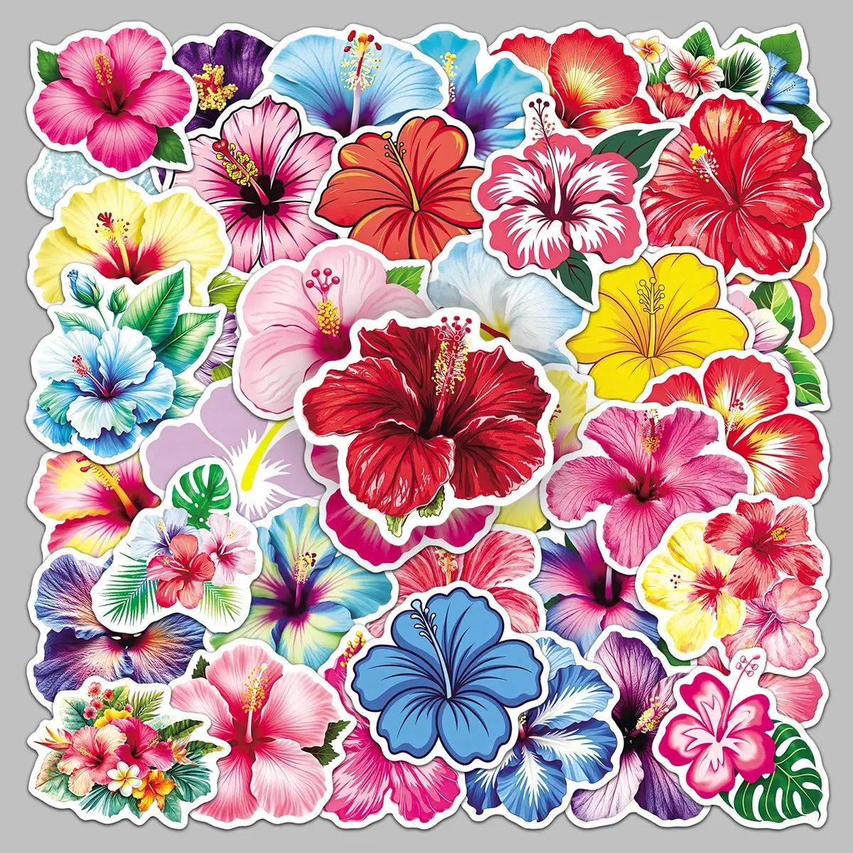 50pieces tropical Hibiscus flower stickers ins fresh Fuso flower creative souvenir book notebook mobile phone decorative stickers