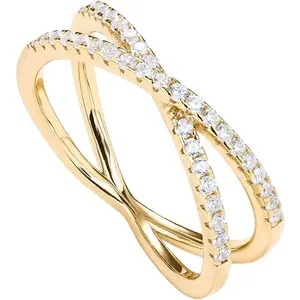 Gold Plated X Ring Simulated Diamond CZ Criss Cross Ring for Women