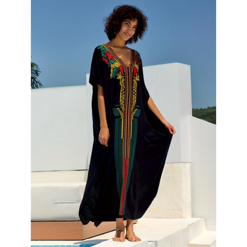 Moroccan Kaftan Dresses For Women Plus Size Caftans Loungewear Embroidered Beach Kaftan Cover Up Mumu House Dress Casual Sleeve