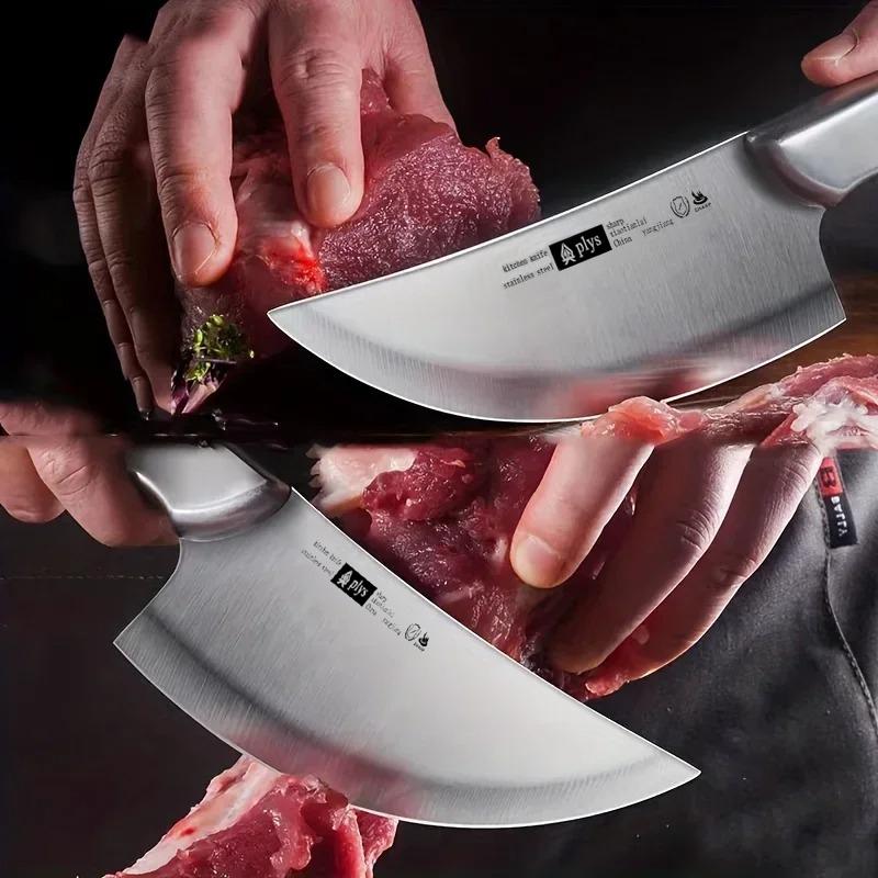 All-Steel Bone Knife with Leather Sheath. Professional Grade Meat Cleaver with Comfortable Grip for Outdoor Barbecue and Home Kitchens - Chef Fixed Blade Knives