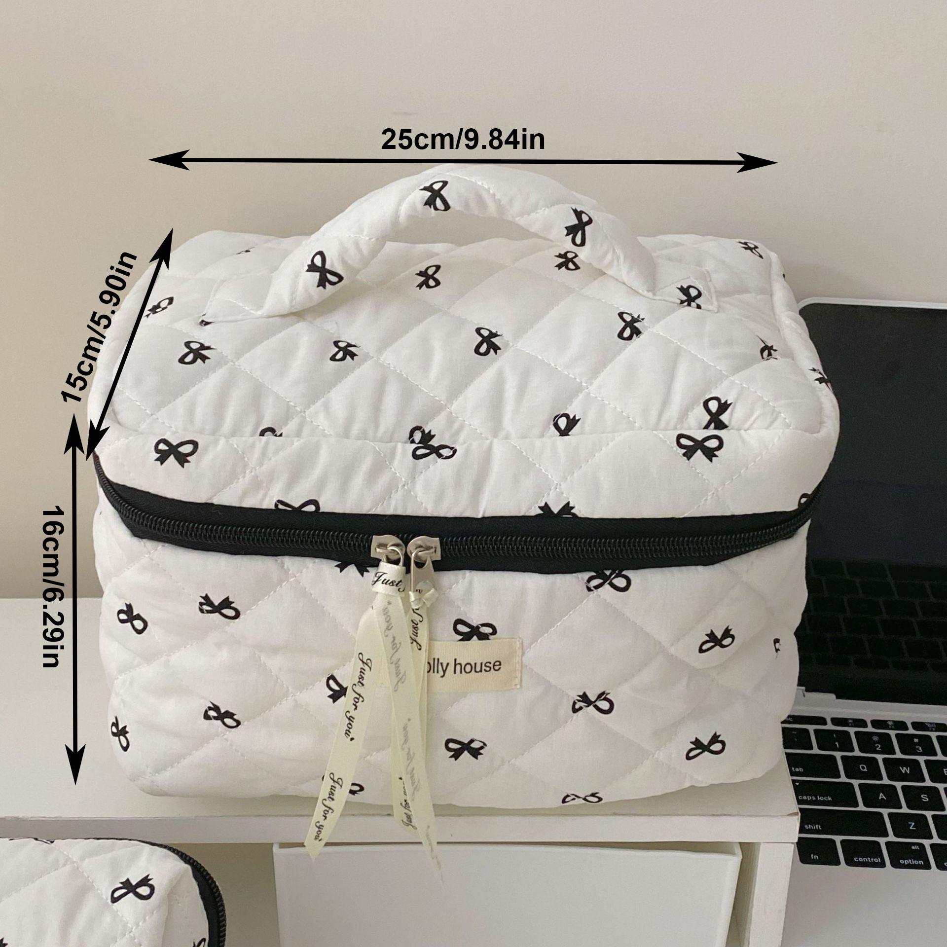 Fashion Cherry Tote Women Makeup Bag Portable Cute Ladies Cosmetic Toiletry Storage Pouch Handbag Cotton Quilted Zipper Bag