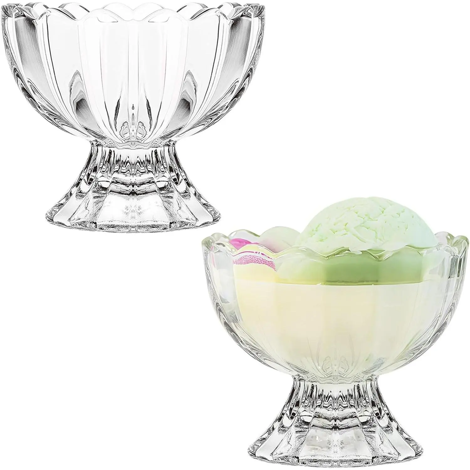 2 count 5oz  Glass Dessert Bowls, Heavy Base Ice Cream Cups Sundae Bowl | Cute Ice Cream Bowls, Footed Bowl,  Glass Ice Cream Dish for Sundae, Fruit, Pudding, Snacks & Condiments