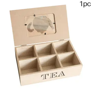 Wooden Square Tea Bag Organizer Box, Multi-Compartment Covered Dustproof Tea Storage, Teaware Storage Container, Decorative Tea Accessories