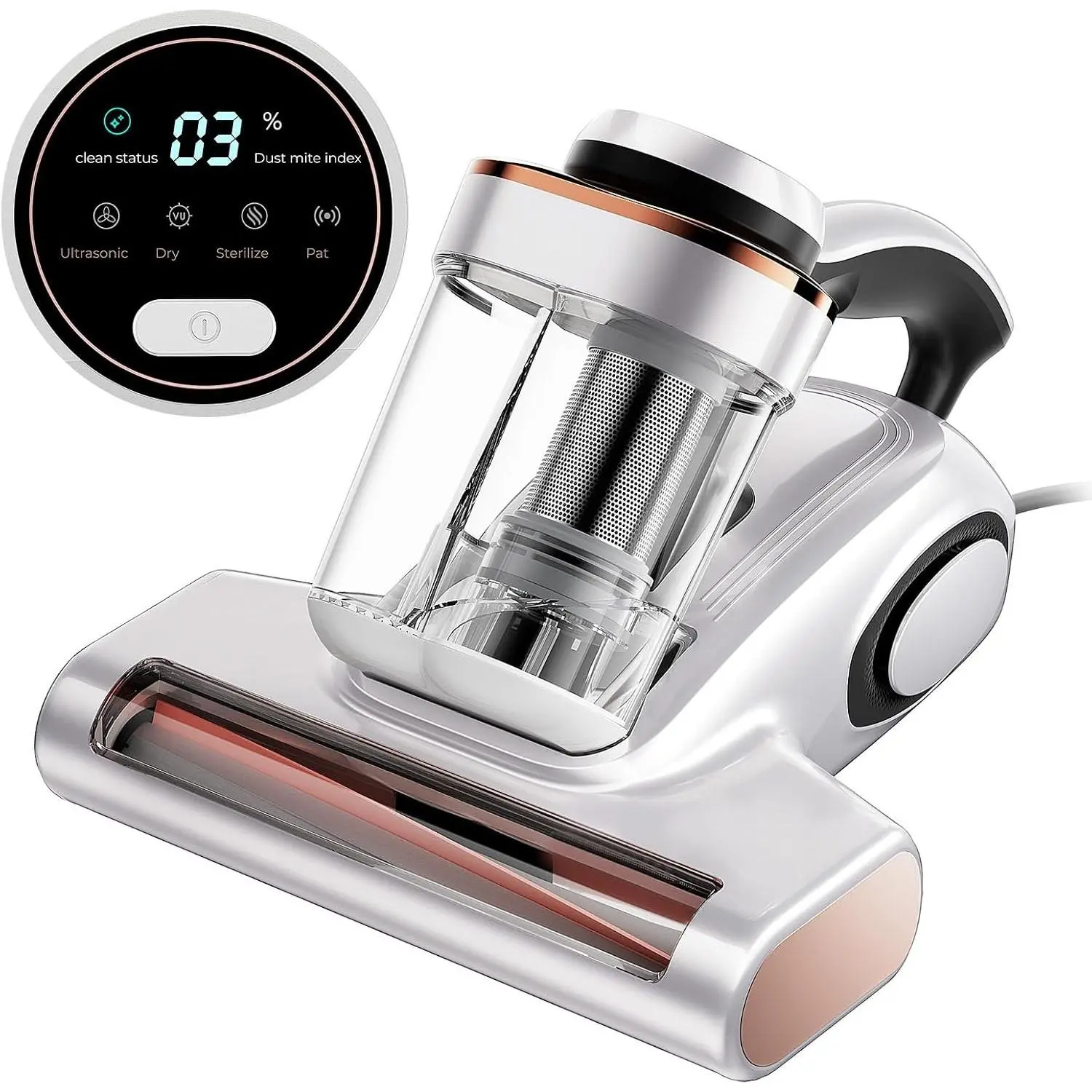 J300 Bed Vacuum Cleaner, Dust Sensor, , UV and Heat, Corded | Mattress vacuum cleaner with 500W , 13Kpa suction, UV-C light and 130°F heat for   beds, sofas, White