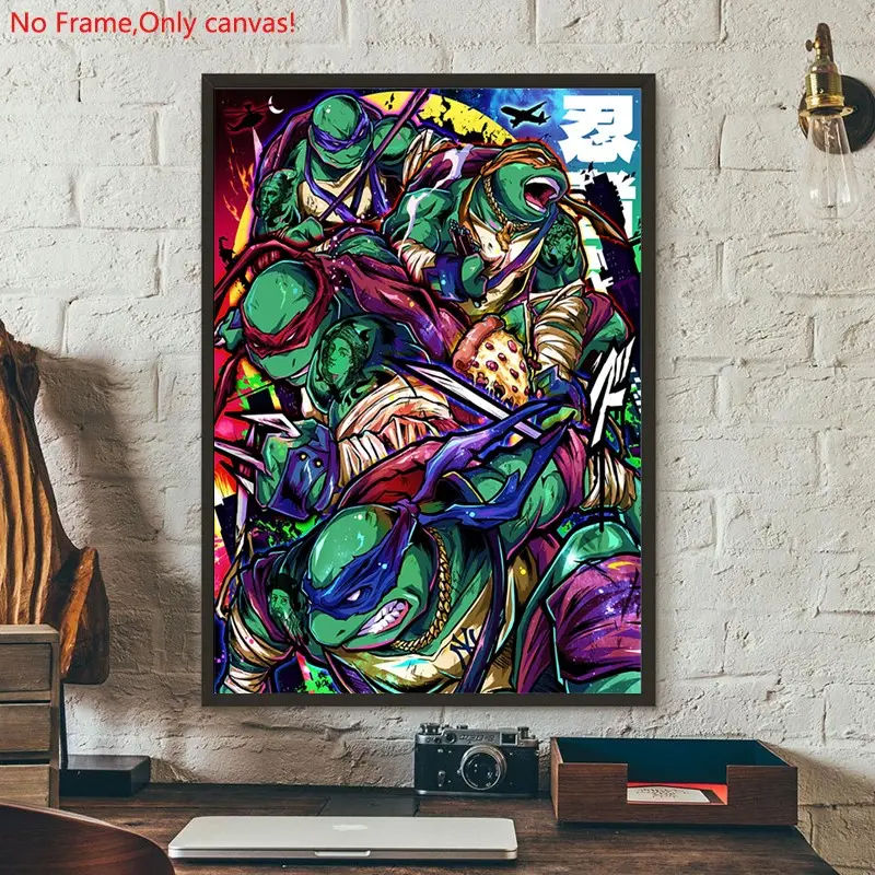 1 piece/set frameless canvas painting print poster,Classic passionate anime art，Teenage Mutant Ninja Turtles，a perfect gift for anime lovers，ideal gift for bedroom, living room, dorm hallway, kitchen, mural, wall decoration, room decor