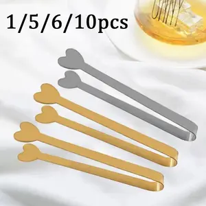 1/5/6/10pcs stainless steel heart-shaped ice clip sugar clip home coffee shop cube ice snack clip