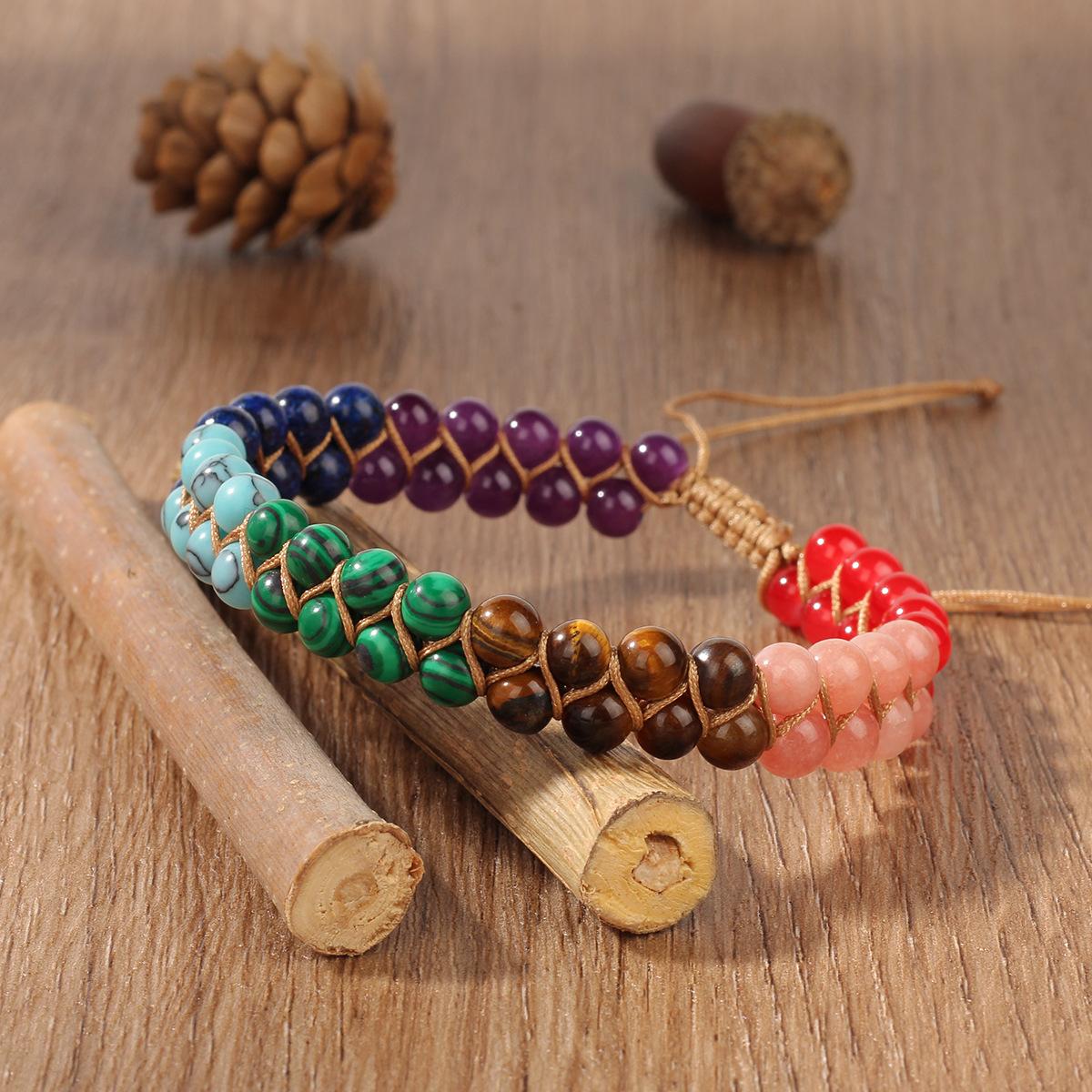 7 Chakras Natural Stone Beaded Bracelet for Women Men, Yoga Meditation Energy Balance Healing Crystal Lava Rock Diffuser Bracelet, Reiki Anxiety Relief Jewelry Gift