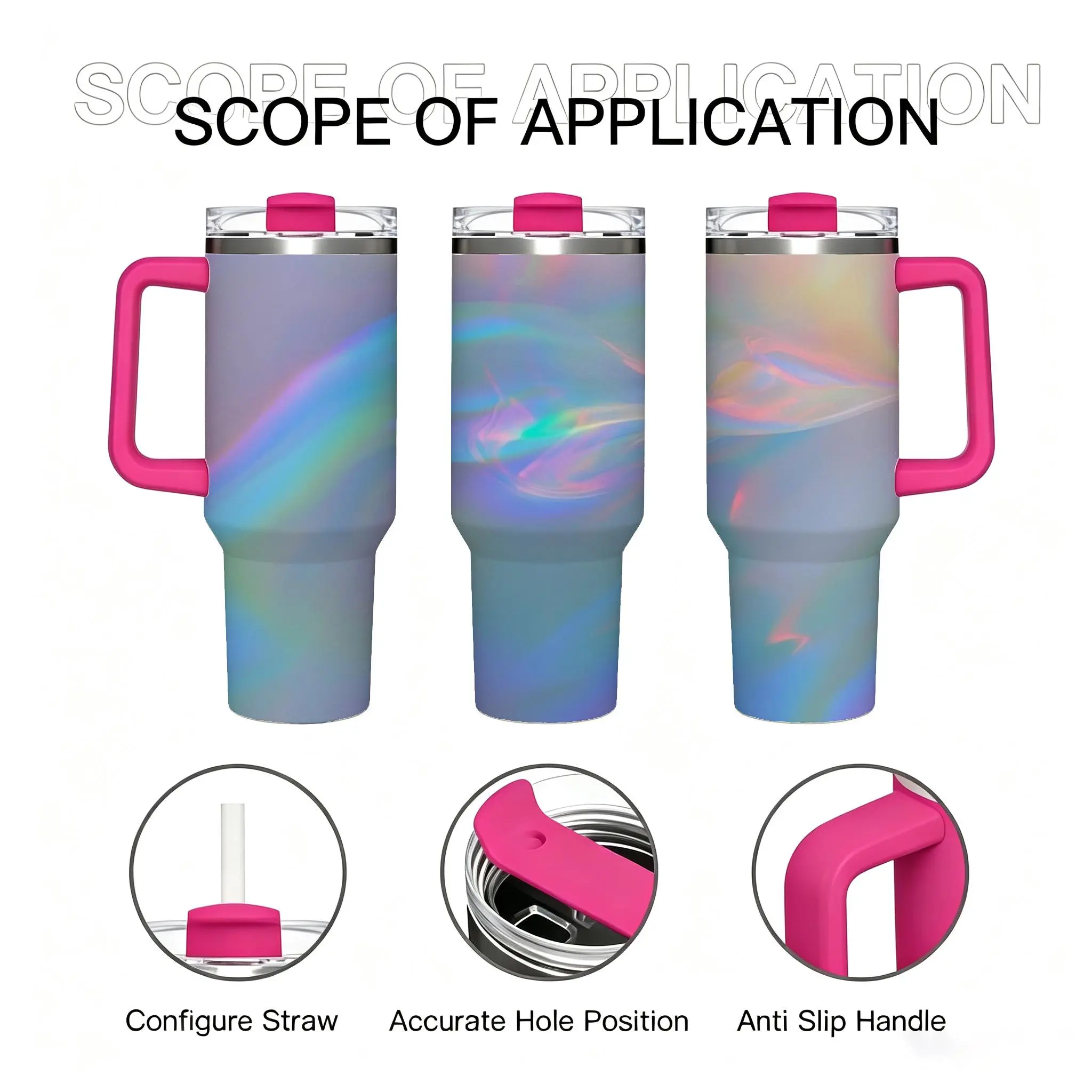 40oz Holographic Iridescent Swirl Insulated Tumbler With Handle & Lid, Pastel Rainbow Aurora Marble Stainless Steel Travel Coffee Mug For Women Stranger Things Dr Pepper flask