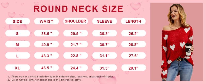 Saodimallsu Womens Cute Love Heart Print Sweaters Oversized Off The Shoulder Loose Knitted Valentine Pullover Blouse Top