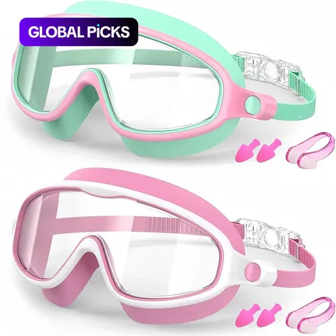 Swim Goggles 2-Pack, Youth Swim Goggles, Water Goggles with Anti-Fog & UV Protection, Wide-View Cool Swimming Goggles for Boys & Girls Ages 4-14, Swim Goggle Set #GLOBAL PICKS