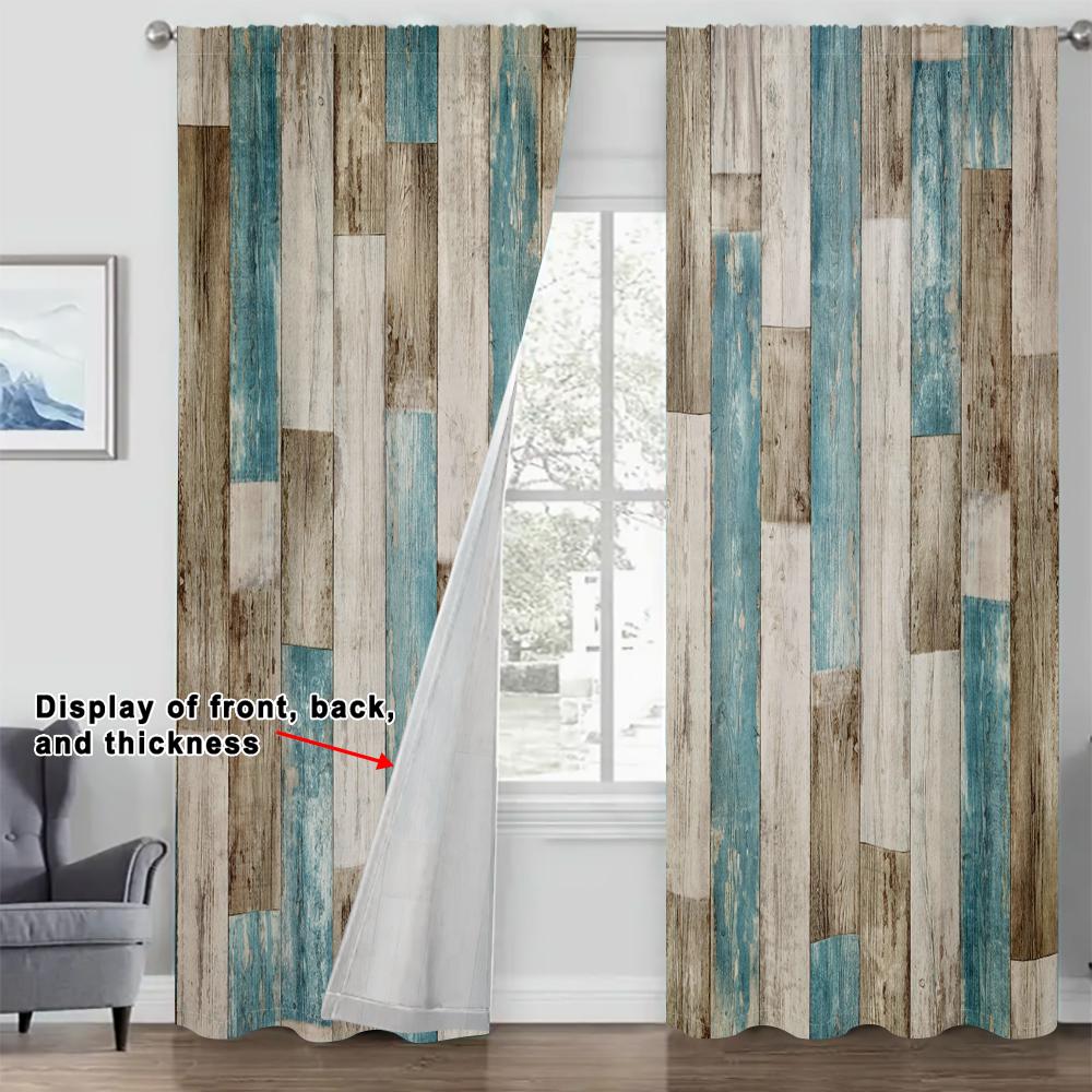 Wood Grain Print Curtain, 2 Counts/set Modern Simple Pole Pocket Hanging Curtain, Home Decoration Curtain, Window Treatment for Home Living Room Bedroom Study Kitchen Dining Room