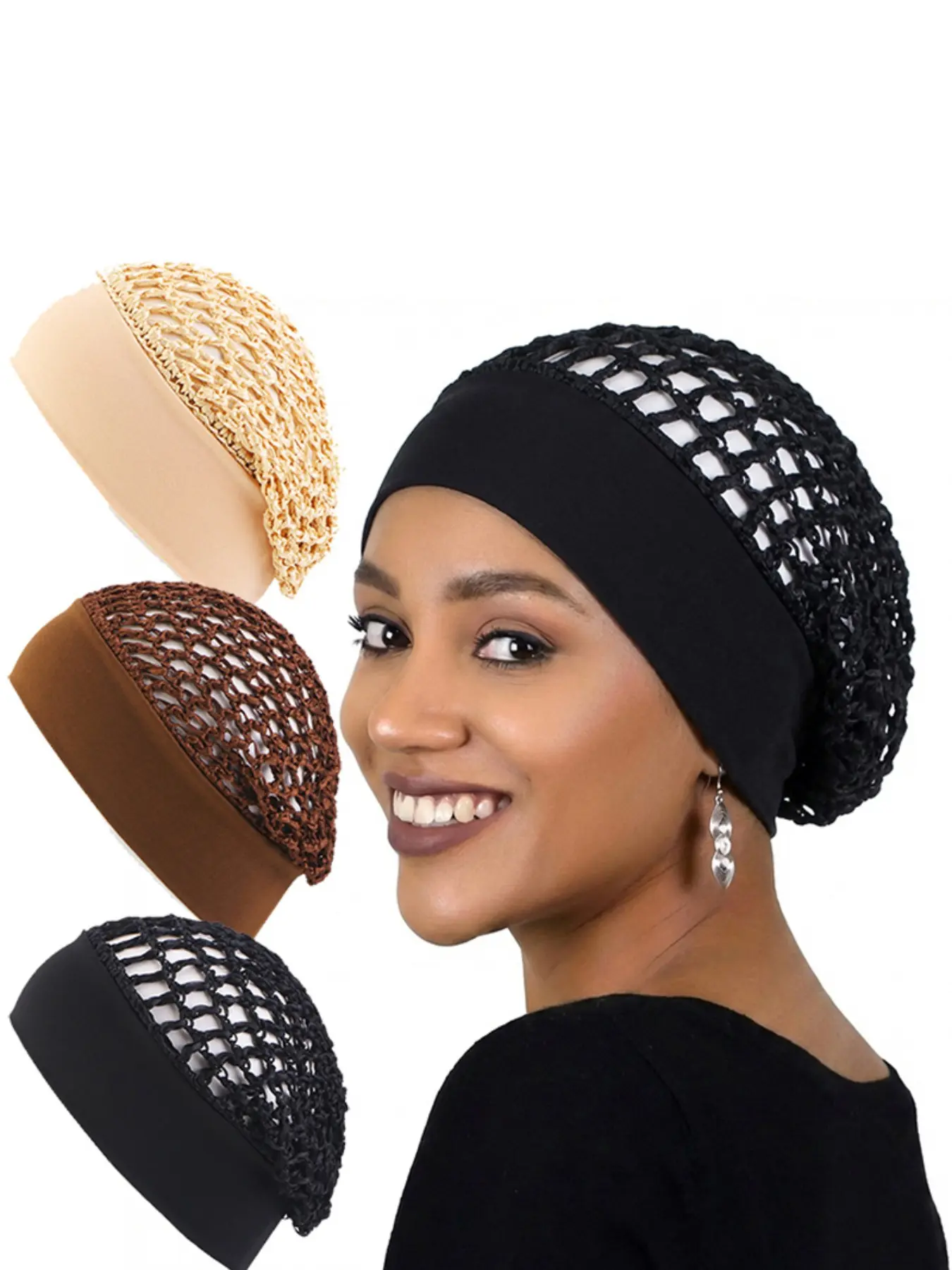 3pcs/lot Elastic Wide Edge Handmade Crochet Hair Net, Breathable Mesh Sleep Cap, Stylish Headwear for Comfort and Style, Bonnets for Sleeping, Haircare Bonnet