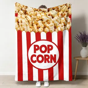 Pop Corn Throw Blanket, Movie Theater Red White Stripe Flannel Blanket, Soft Cozy Warm Throw, Cute Popcorn Design, Gift for Film Lover Him Her, Trendy Couch Bedroom Decor ﻿ ﻿ ultra-soft comfortable
