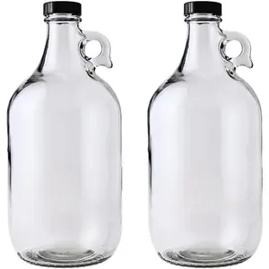 0.5 Gallon Glass Jugs | 2 Pack with Polyseal Caps | Clear Half Gallon Glass Jug Ideal for Beverage Storage, Versatile 1/2 G Jug with Airtight Cap for Fermenting & Storing Liquids