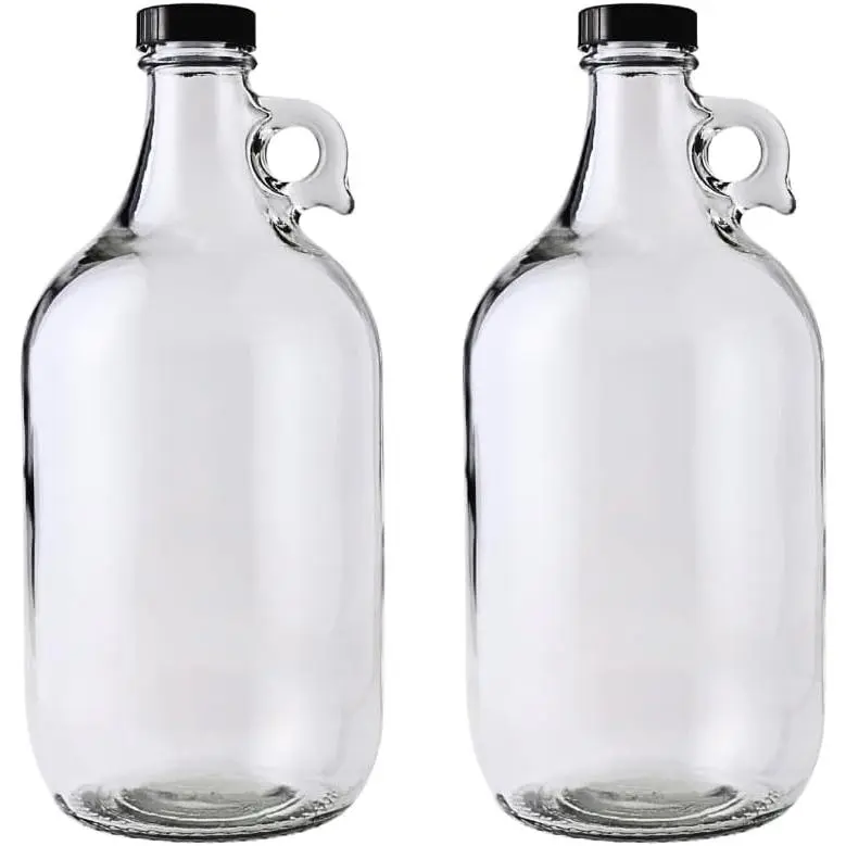 0.5 Gallon Glass Jugs | 2 Pack with Polyseal Caps | Clear Half Gallon Glass Jug Ideal for Beverage Storage, Versatile 1/2 G Jug with Airtight Cap for Fermenting & Storing Liquids