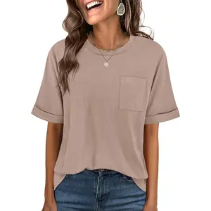 Women Oversized T Shirts Short Sleeve Summer Casual Loose Top Basic Tee with Pocket