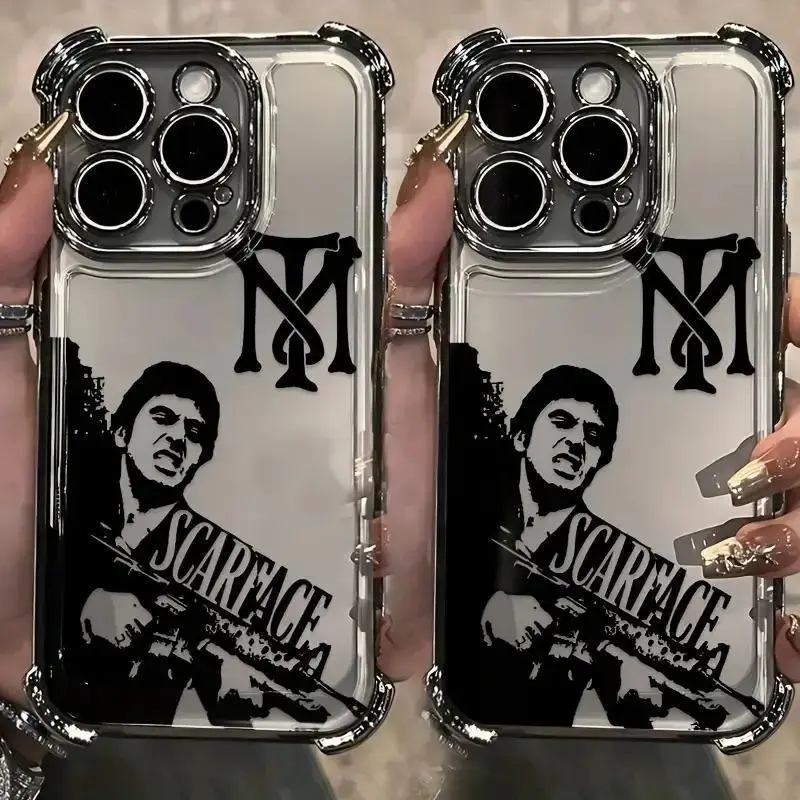 Classic Movie Scarface Gunman Character Durable Metallic Smartphone Case - Cover & Casing for iPhone 17/16/15/14/13/12/11 ProMax Plus,for Samsung Devices - Fan Gift Mobile Phone Accessory