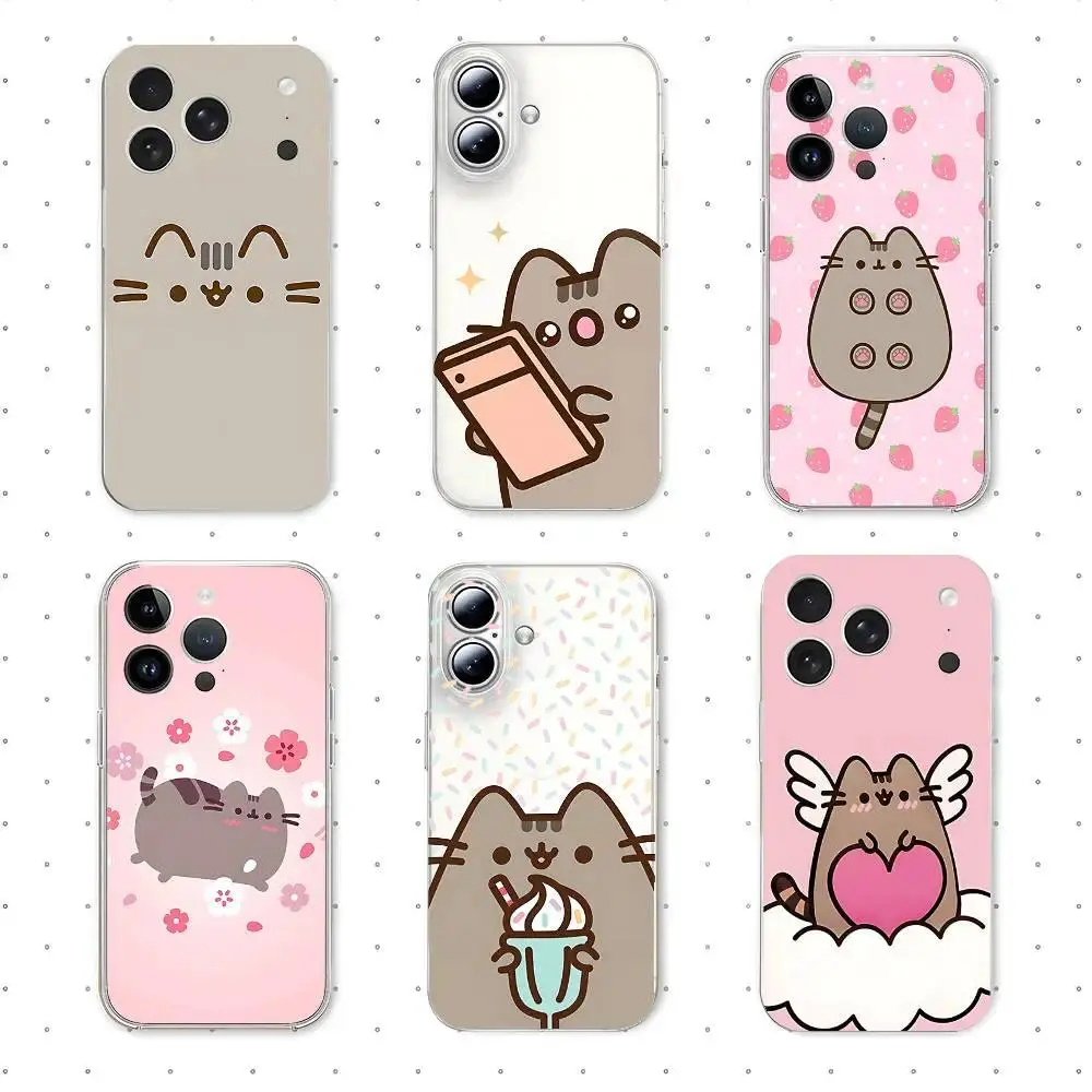 Kawaii P-Pusheens CUTE Phone Case Transparent Phone Case  for iPhone 17, 16, 15, 14, 13, 12, 11 Pro Air Plus ProMax and Samsung S26-S20 Ultra Plus FE shock-absorbing phone cases, fashionable gift.