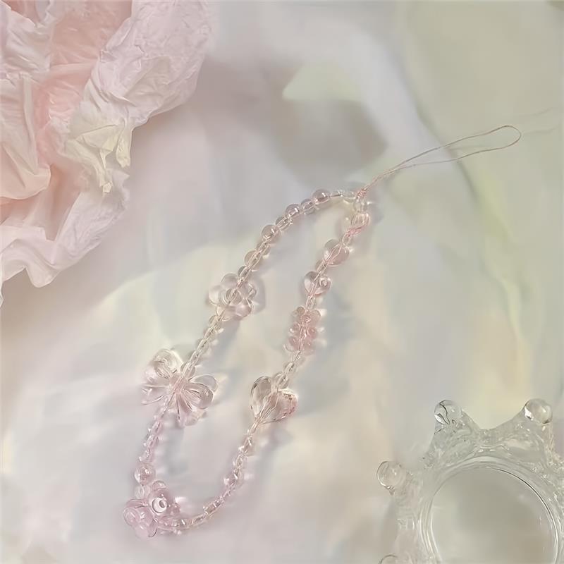 1pc Rosy Butterfly Flower Bear Phone Chain Trendy Pendant For IPhone/Samsung Universal Accessories Cute Phone Hanging Rope