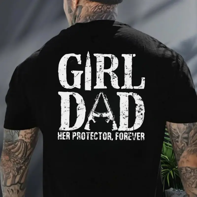 180g[100%cotton]Girl Dad Her Protector Shirt, Dad With Daughter Shirt, Father Daughter Tee, Best Dad Shirt, Protective Father Tee