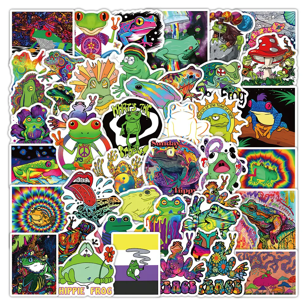 52Pcs Trippy Psychedelic Frog Waterproof Vinyl Stickers Trend DIY Decals For Laptop Phone Water Bottle Luggage