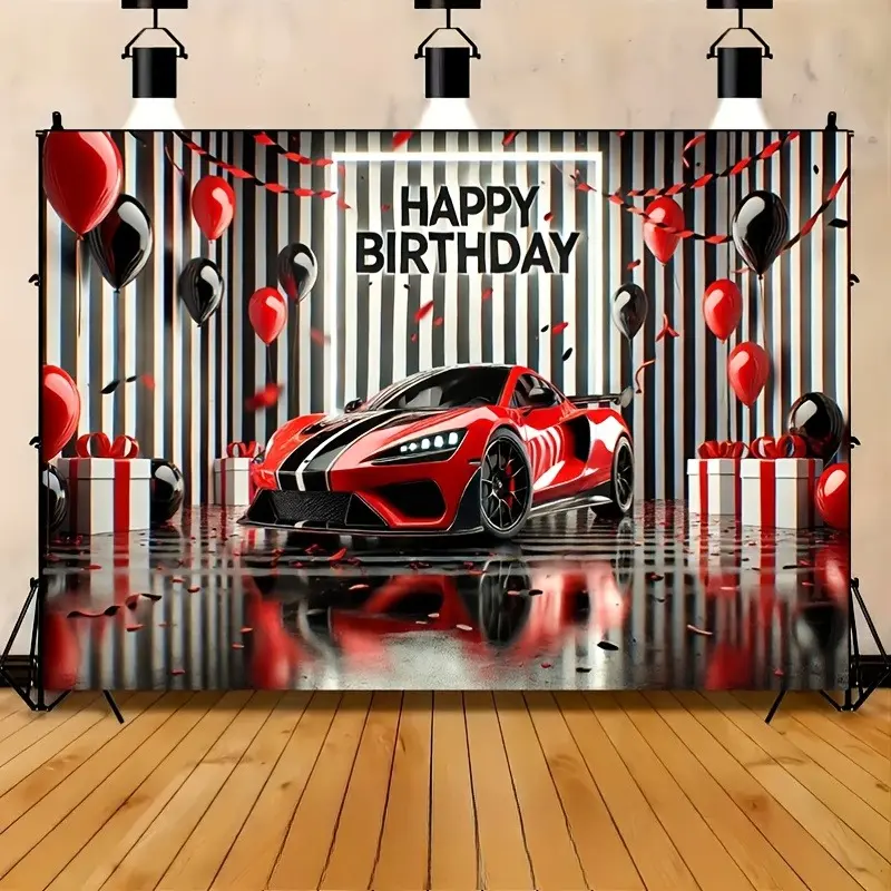 Luxury Sports Car Party Backdrop Birthday Decoration Photo Background Wall Decor Event Decoration Photography Background Exotic Supercar Celebration Father's Day Event Indoor Outdoor Decor Premium Polyester Fabric