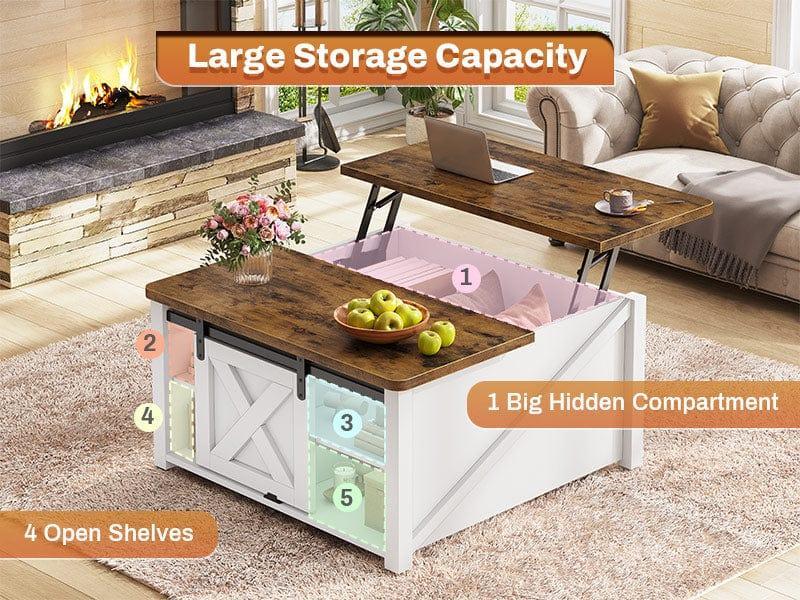 31.5 Inches Lift Top Coffee Table with Hidden Storage White