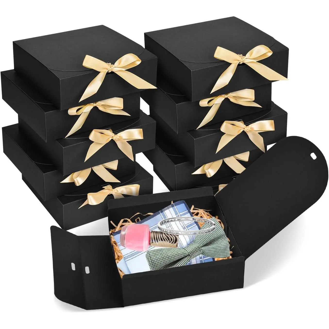 10pack  Boxes with , 6.5''x6.5''x2'' Black  Boxes For Presents, Paper Boxes  Boxes with Ribbon for Birthday Wedding Party  Candy