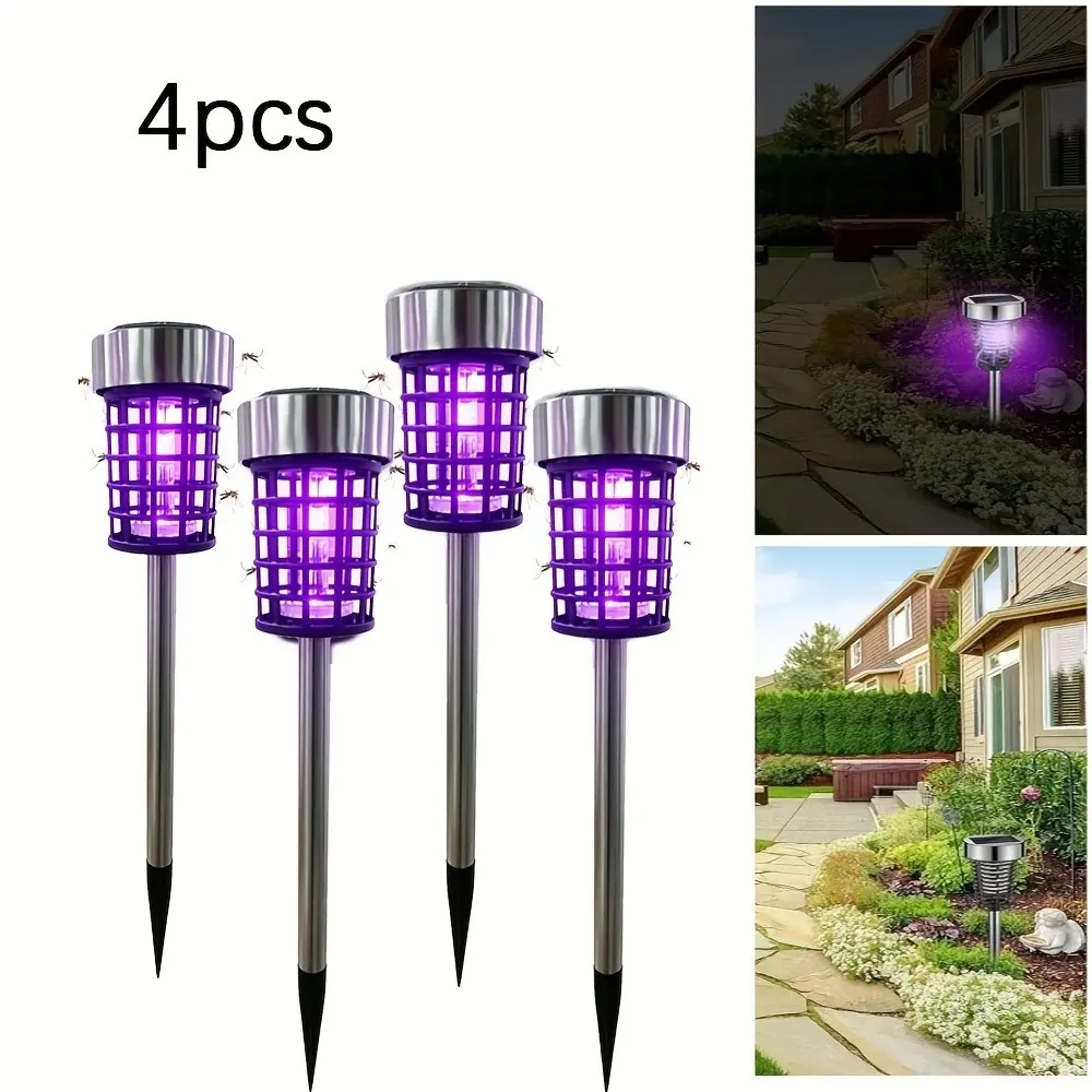 4 Pcs Solar Mosquito Repellent Lamps, Ultraviolet Insect Killers, Waterproof Outdoor Solar Floor Lamps, Suitable for Garden, Lawn, Terrace, Backyard and Courtyard Decoration