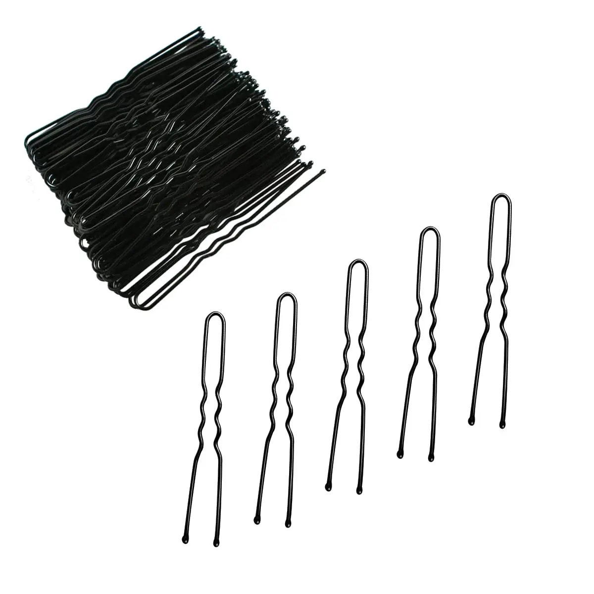 100 count Invisible Wave Hairgrip U Shaped Hair Pins Kit Large Heavy Duty Crinkled Hair Pins for Women and Ballet Bun with Box (2.4 in, Black)