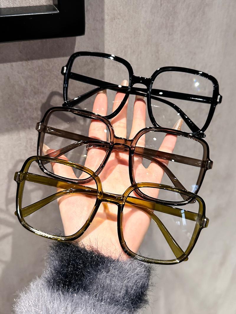 3/4 PC S Fashion Oversized Square Plastic Frame Clear Glasses For Daily Life Take Photo Clothing Accessories.