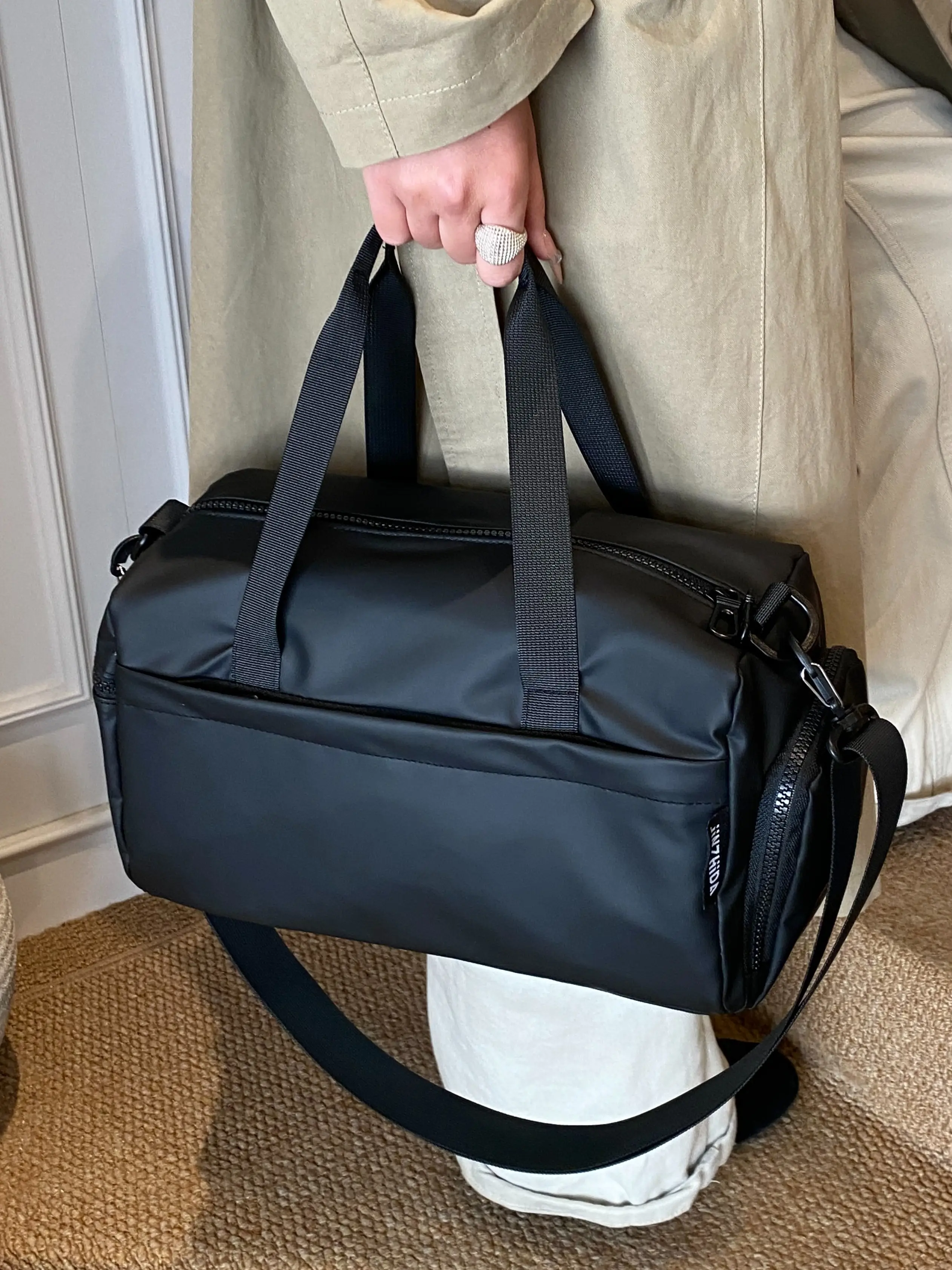 Ladies' mini waterproof nylon luggage bag,portable small fitness handbag with detachable shoulder strap, crossbody bag, multiple pockets, short distance bag, lightweight portable travel bag suitable for fitness, yoga, daily shopping, short distance travel