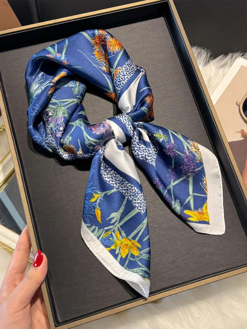 Women's Elegant Floral & Plants Print Square Scarf, Casual Soft Comfortable Shawl for Daily Wear, Fashion Accessories for Women & Girls