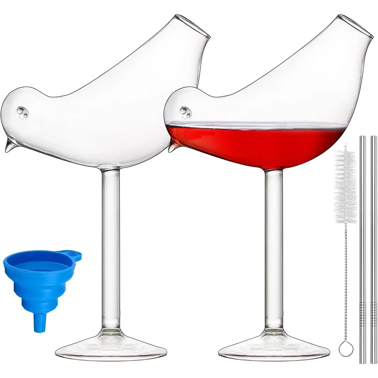 SuproBarware Cocktail Glass - Bird Glass Clear Wine Glasses Set of 2 Goblet Beverage Glass 5 Ounce for Party Wedding