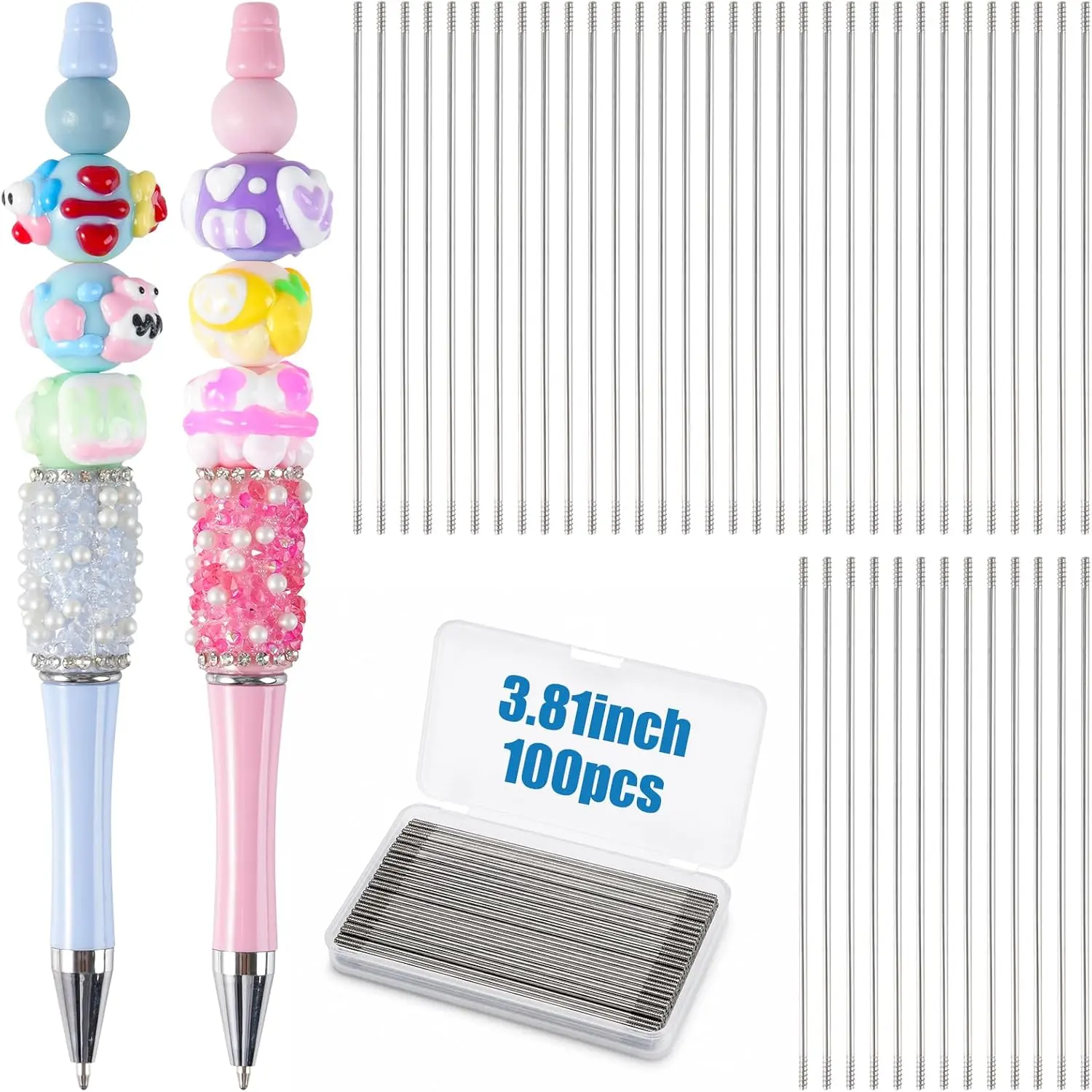 100 count Stainless Steel Beadable Pen Rods, Metal Beadable Pen Extender Rods for Beadable Pens,  Bars for Focal Beads, DIY Craft and  Making Supplies (Standard (3.81 inch)
