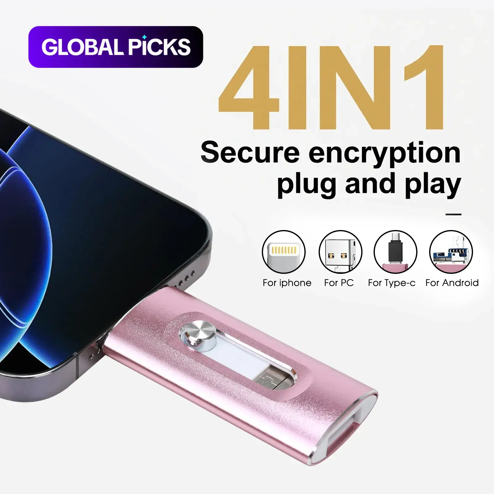 4 in 1 Flash Drive, Portable High Speed USB 3.0 Memory Storage, OTG Flash Pen Drive with Free Type-C Adapter for Android Phones/PC and More Devices, Boyfriend Gift, External Storage, Thumb Drive #GLOBAL PICKS