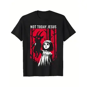 Graphic T-Shirt Women's Gothic Unisex Tee "Not Today Jesus" Baphomet Goat Design Dark Aesthetic Vintage Graphic Shirt Casual Short Sleeve Streetwear Top for Men Women Alternative Fashion Gift